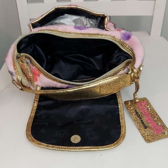 Betsey Johnson BETSEYVILLE PINK FUR HOBO BAG - Picture 11 of 14